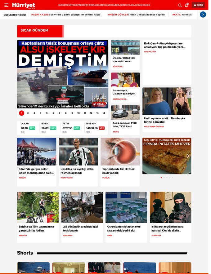 Hürriyet — hurriyet.com.tr ana sayfa ekran görüntüsü