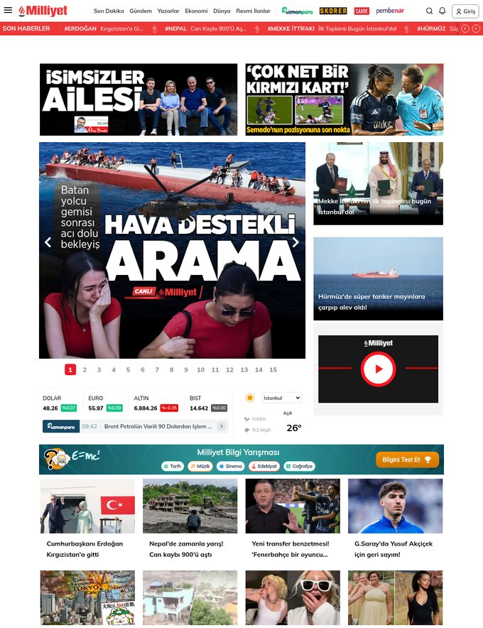 Milliyet — milliyet.com.tr ana sayfa ekran görüntüsü