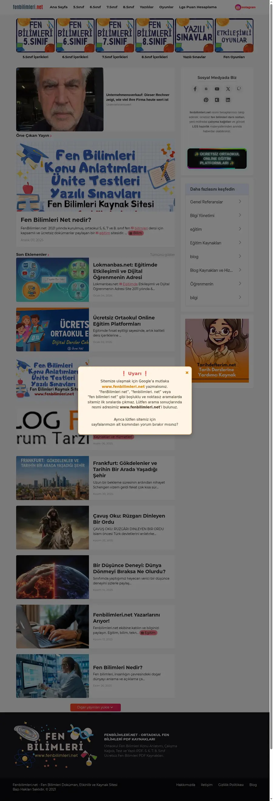 Fenbilimleri.net önizleme