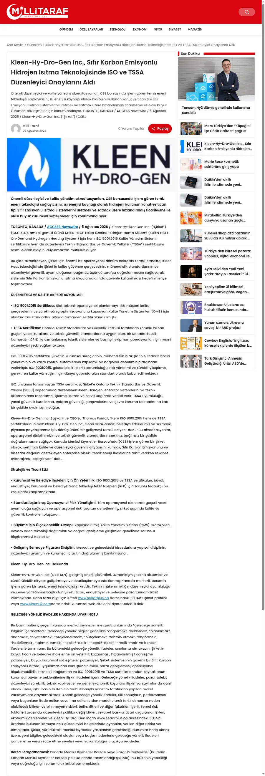 Millitaraf.com önizleme