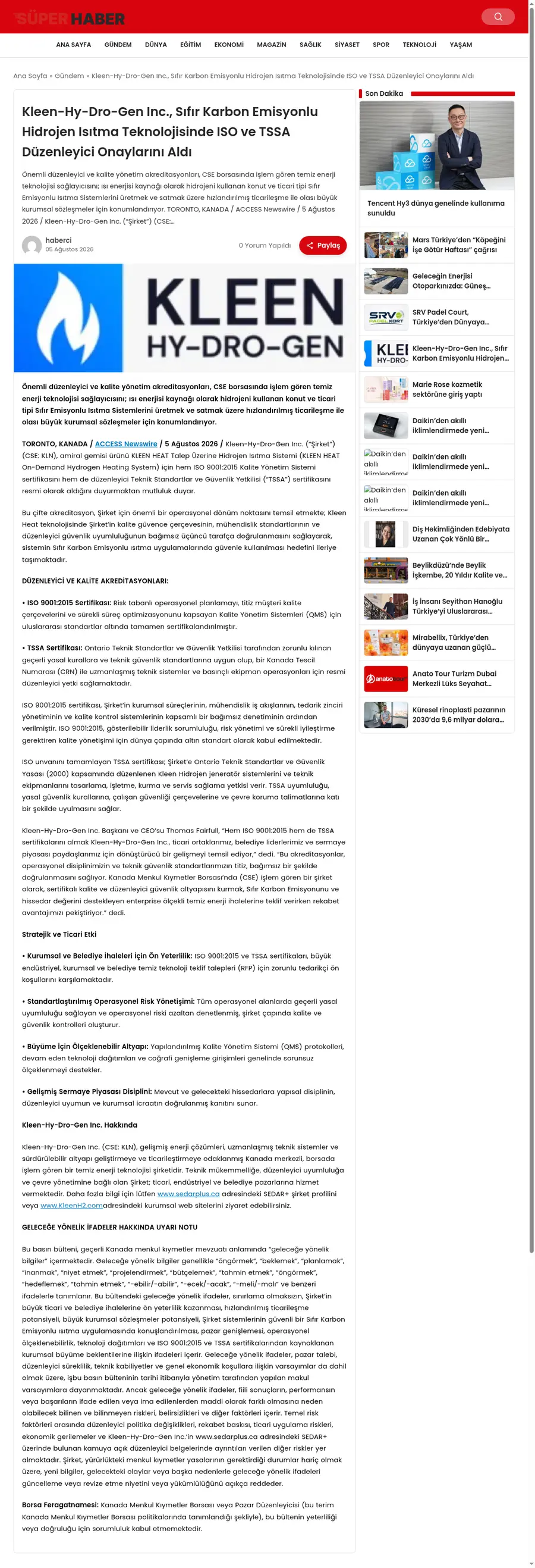 Superhaber.net önizleme