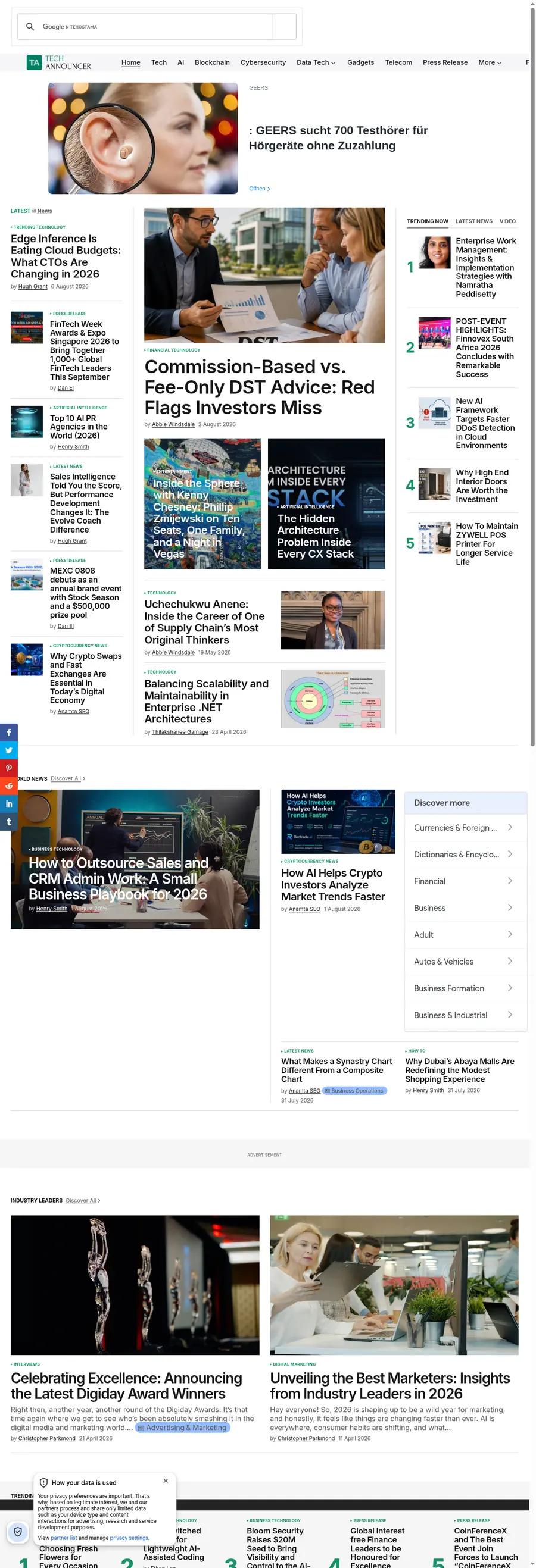Techannouncer.com önizleme